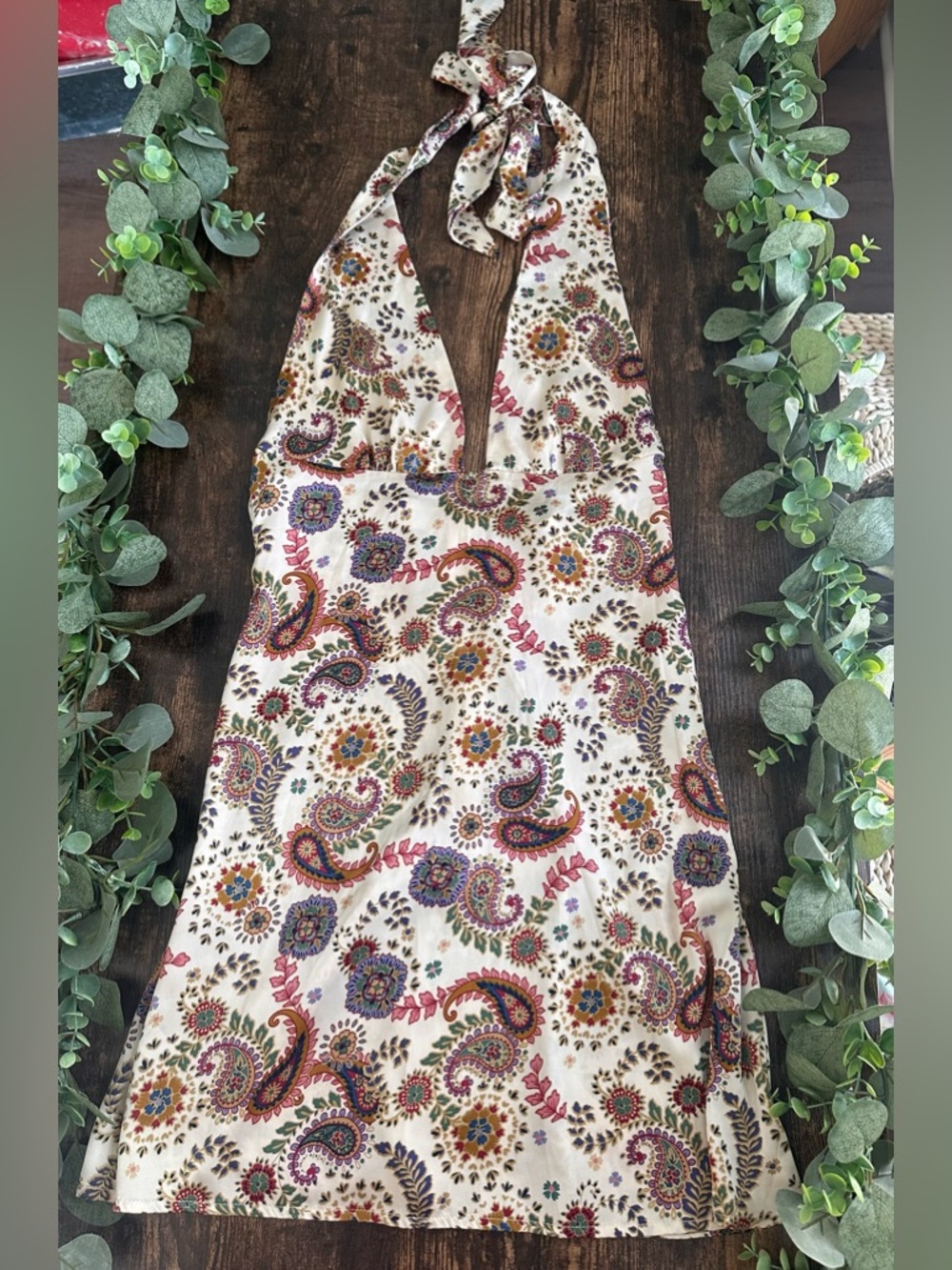 Zaful Cream Paisley Halter Maxi Dress with Multicolor Print